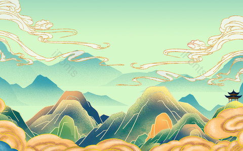 国潮背景 中国风背景 海报背景 PPT背景 展板背景 祥云 山水 素材