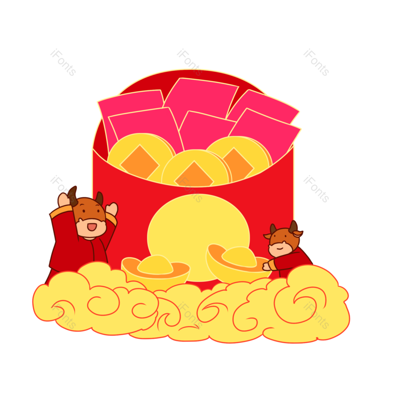 春节图片,金币元素,红色PNG,金钱免抠素材