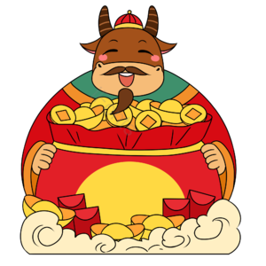 牛年 财神爷 金币 过年 祥云 牛