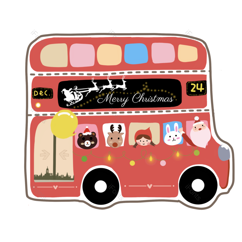 麋鹿图片,圣诞老人元素,巴士PNG,手绘免抠素材