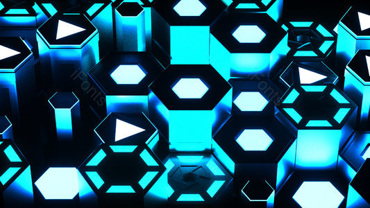 立体 科技 蓝色 光效 背景 蜂窝 C4D