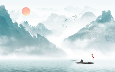 复古背景 中国风背景 水墨背景 山水背景 PPT背景 展板背景 背景素材 日出
