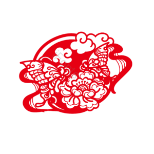 国风红色 新年剪纸风 蝴蝶 花朵 祥云 矢量素材