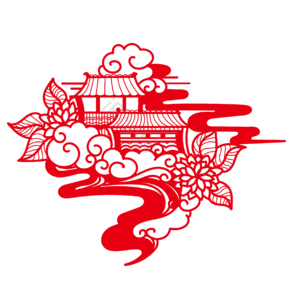 国风红色 新年剪纸风 国潮建筑 祥云 矢量素材
