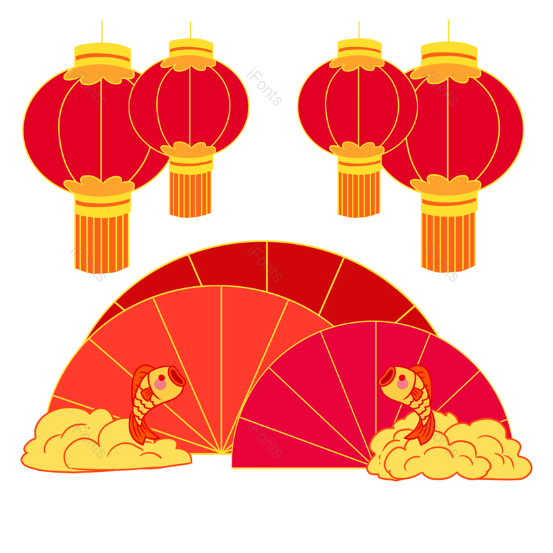 祥云图片,锦鲤元素,扇子PNG,灯笼免抠素材