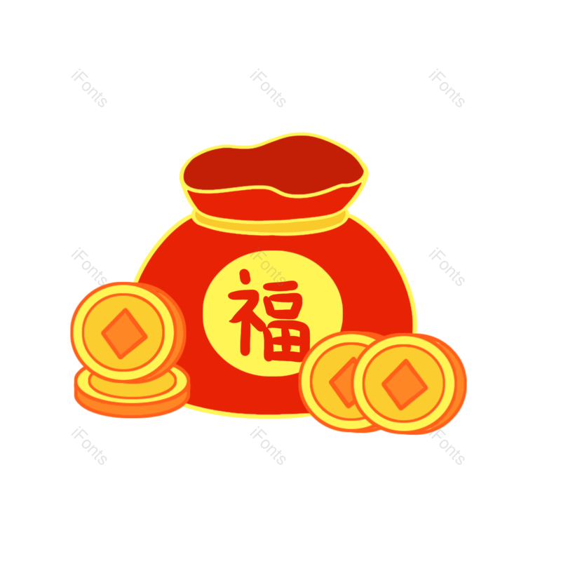 钱袋图片,金币元素,过年PNG,新年免抠素材