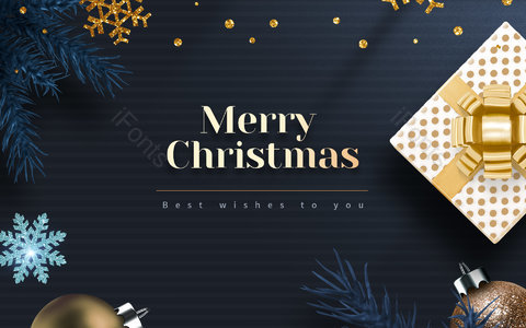 2020圣诞节 黑色调 松叶 金色小球 离合 光影效果 产品背景