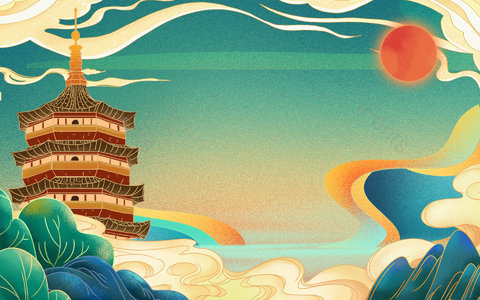 国潮风 卡通 手绘 电商 中国风 大气 海报背景 banner背景