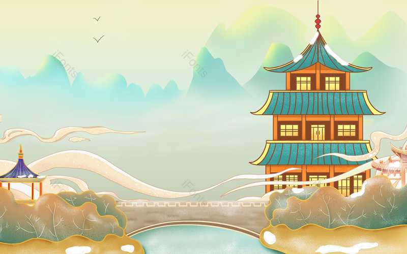 中国风卡通手绘国潮风电商大气活动海报背景图,插画/手绘图，插画/手绘图库，插画/手绘图下载,插画/手绘