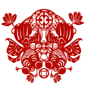 新年 剪纸 窗花 金鱼 莲花