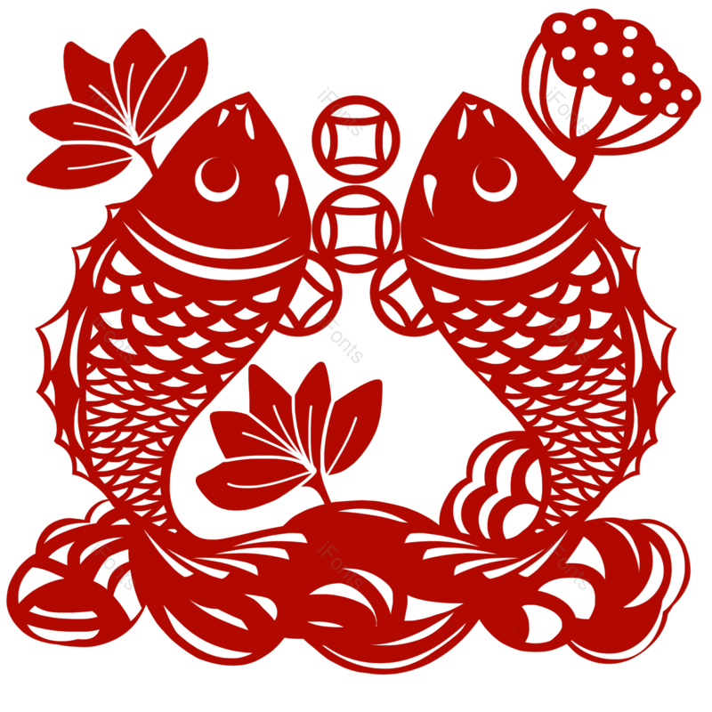 窗花图片,剪纸元素,莲花PNG,除夕免抠素材