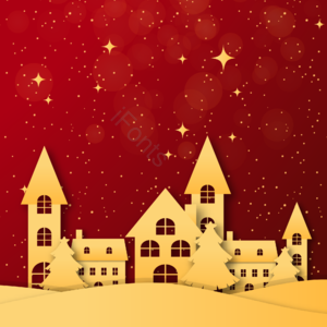 圣诞节 金色剪影 圣诞树 房子 金色大气