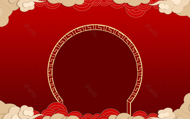红色中国风古风云纹圆形拱门背景,插画/手绘图，插画/手绘图库，插画/手绘图下载,插画/手绘