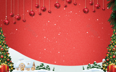 圣诞节 平安夜 装饰背景 促销背景 红色圣诞球 圣诞树 雪地 雪花