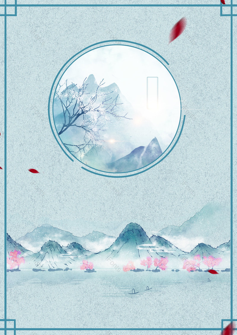 中国风蓝色山峦复古大气写意海报背景,插画/手绘图，插画/手绘图库，插画/手绘图下载,插画/手绘