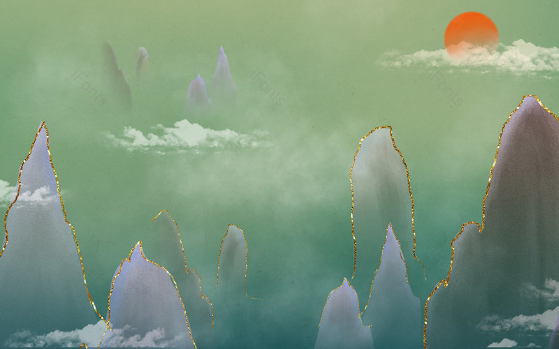 中国风鎏金山峦传统节日节气通用海报背景,插画/手绘图，插画/手绘图库，插画/手绘图下载,插画/手绘