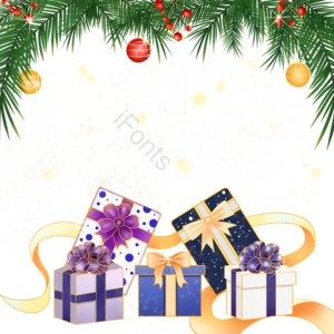 手绘 圣诞节 挂件 礼盒 礼物 松叶 红豆