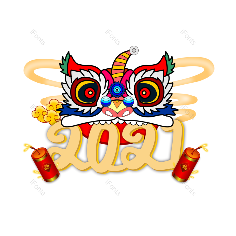春节图片,鞭炮元素,舞狮PNG,新年免抠素材