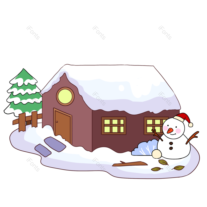 房子图片,雪人元素,冬天PNG,圣诞节免抠素材