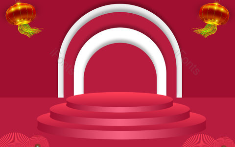 大气 红色 中国风 圆台 简约 背景