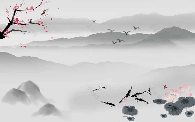 复古中国风简约水墨山水背景模板,插画/手绘图，插画/手绘图库，插画/手绘图下载,插画/手绘