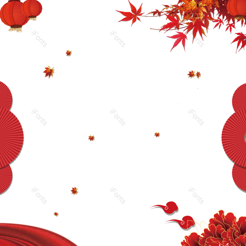 枫叶图片,扇子元素,中国红PNG,漂浮元素免抠素材