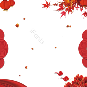 枫叶 漂浮元素 中国红 扇子 时尚简约风 底图 红背景