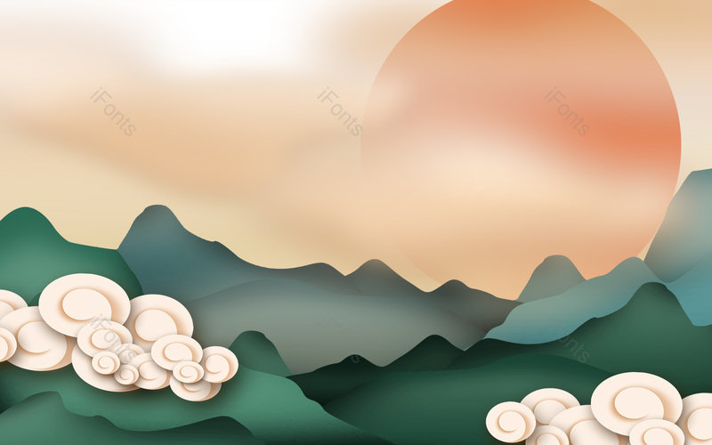 原创大气国潮风卡通古风壁纸背景,插画/手绘图，插画/手绘图库，插画/手绘图下载,插画/手绘