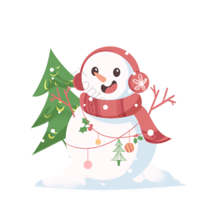 手绘 卡通 雪人 雪花 圣诞树
