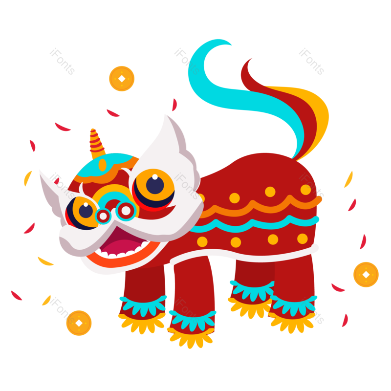 喜庆图片,舞狮元素,新年PNG,卡通手绘免抠素材