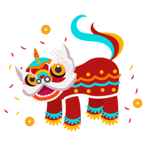 新年 舞狮 舞龙狮 喜庆 卡通手绘 小年