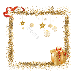 金色 圣诞 边框 礼盒 飘带