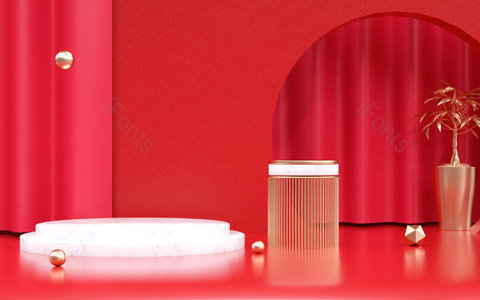 C4D 创意 立体 空间 简约 红色 家居背景 C4D背景