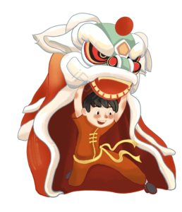 卡通手绘 新年舞狮 装饰元素 节日元素 手绘舞狮 插画舞狮 除夕