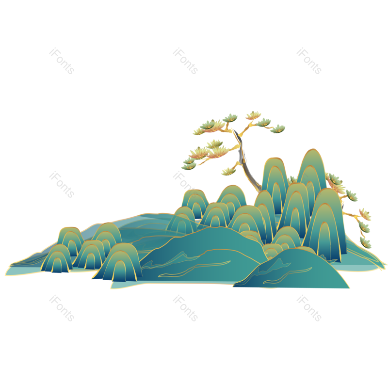 中国风图片,传统元素,松树PNG,山峰免抠素材