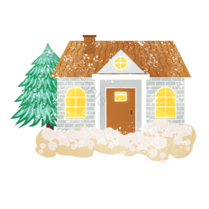 手绘 冬天 大雪通明的房屋元素 雪景 下雪