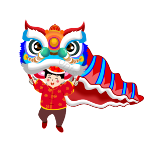 福娃舞狮 中国新年 新年习俗舞狮 福娃 矢量手绘