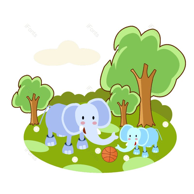 动物插画图片,树林元素,花朵PNG,森林免抠素材