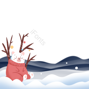 手绘 卡通 北极熊 雪花 冬天 冬季 寒冷 下雪