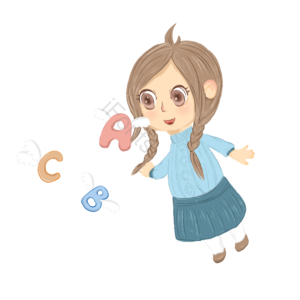 小女孩 学习 英语字母 卡通儿童 手绘儿童 小清新 童趣