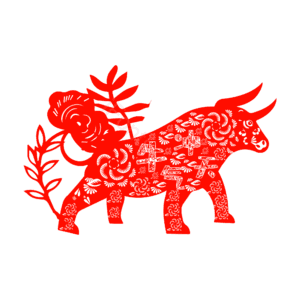 牛年 剪纸风格 红色 喜庆 春节 生肖 牛 新年