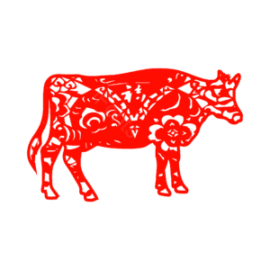 牛年 生肖牛 剪纸风格 春节 红色喜庆 牛
