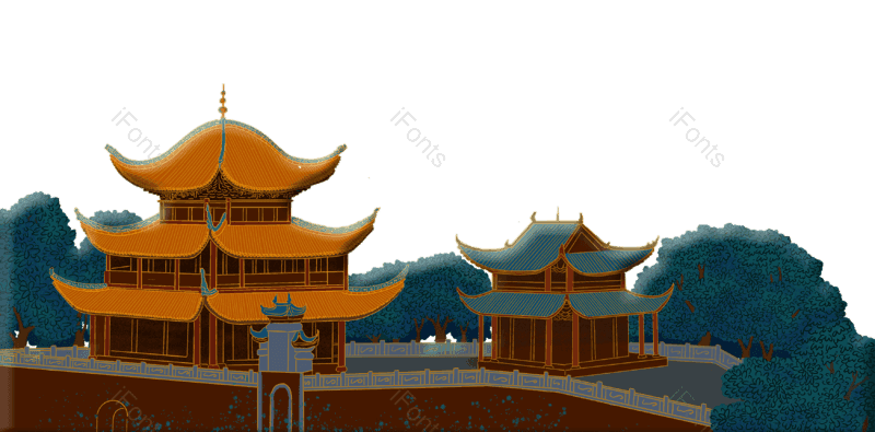 树木图片,传统元素,插画PNG,古代建筑免抠素材