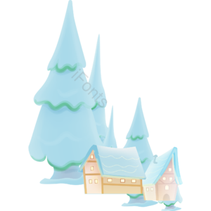 冬季元素 树 房子 雪景卡通 卡通风 png元素