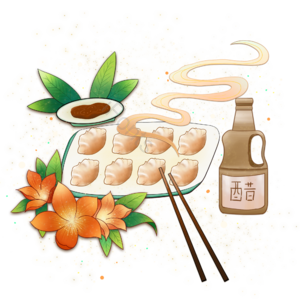 手绘 传统 节日 食物 水饺 装饰 调味品