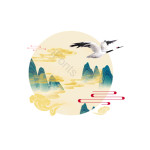 国风 水墨 仙鹤 山 云