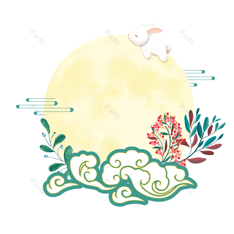 兔子图片,素材元素,月亮PNG,手绘花免抠素材