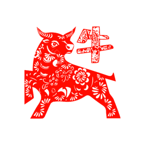 牛年 生肖牛 剪纸风格 红色 喜庆 牛字 春节 牛