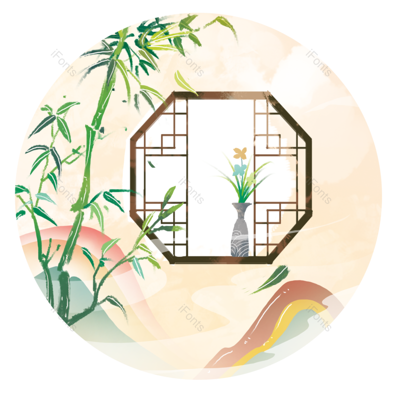 中国风图片,竹子元素,古风PNG,窗户免抠素材