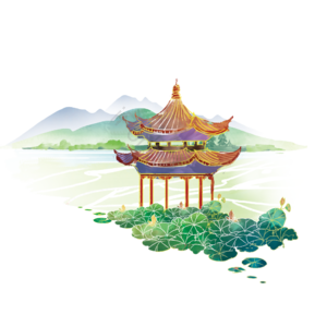 中国风 古风 亭子 湖 荷叶 国潮